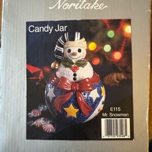 Noritake Festive Snowman Candy Jar - Blue, Red, White